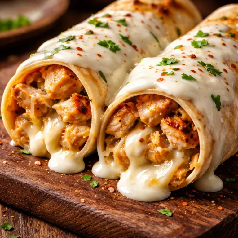 Cheesy garlic chicken wraps filled with savory chicken and melted cheese