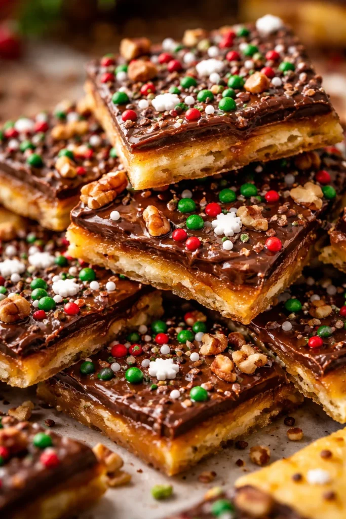 Delicious Christmas Crack recipe featuring sweet and salty layers for the holidays.