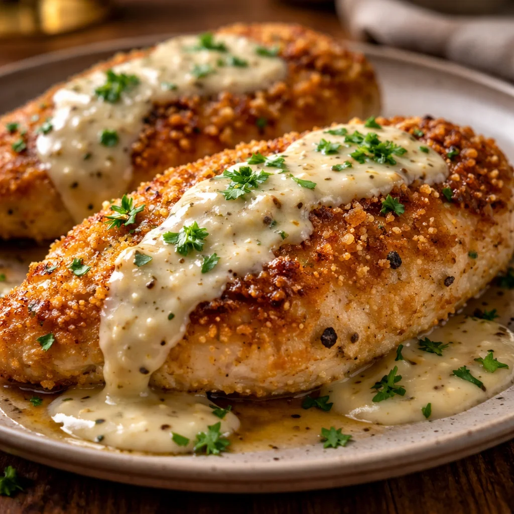 Delicious plate of easy Parmesan Chicken with herbs and spices