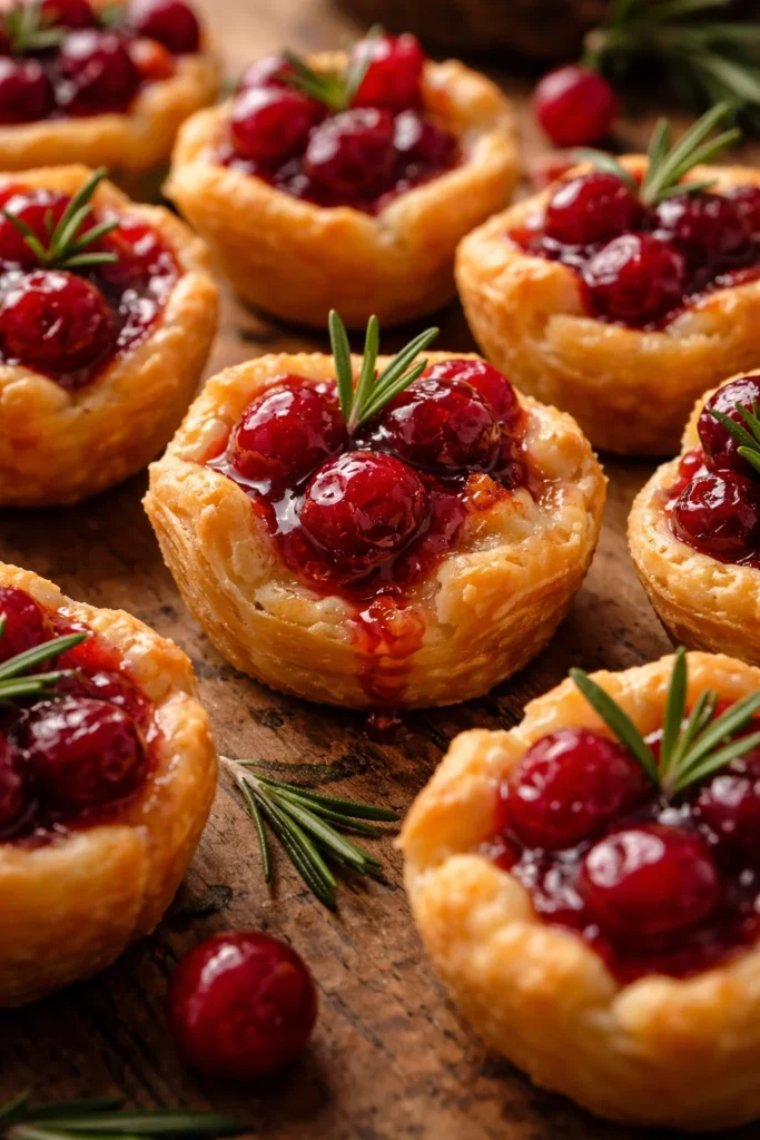 Mini cranberry brie bites served on a platter for a festive appetizer