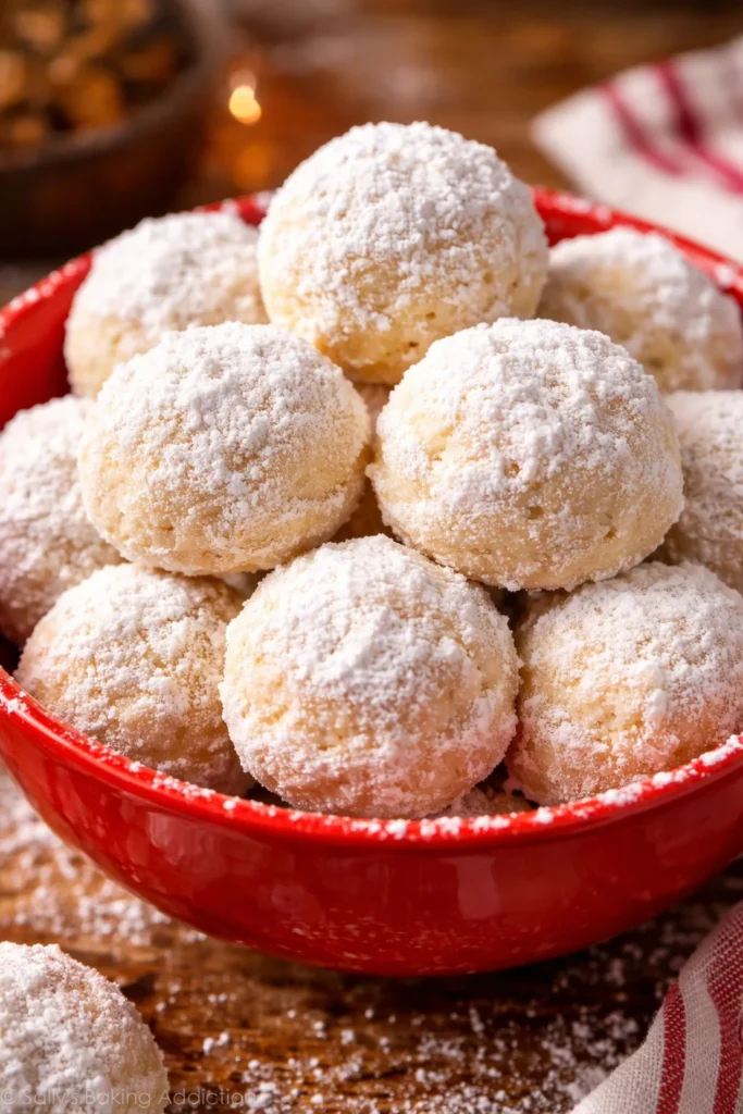 Delicious soft homemade snowball cookies dusted with powdered sugar