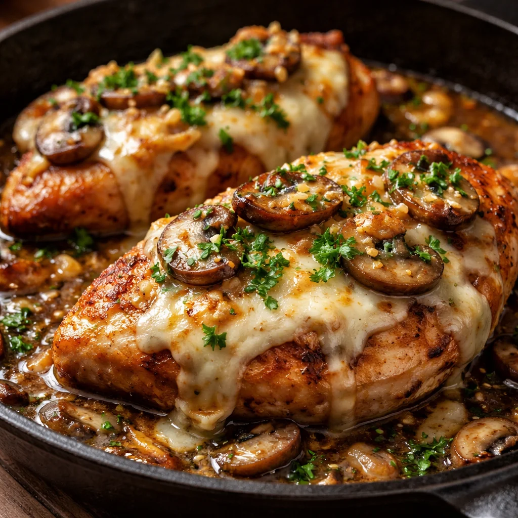 Delicious plate of Texas Roadhouse Smothered Chicken with gravy and toppings.
