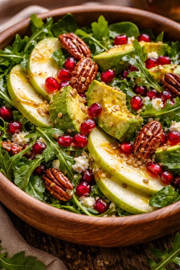 Winter Christmas Salad featuring honey mustard dressing and seasonal ingredients.