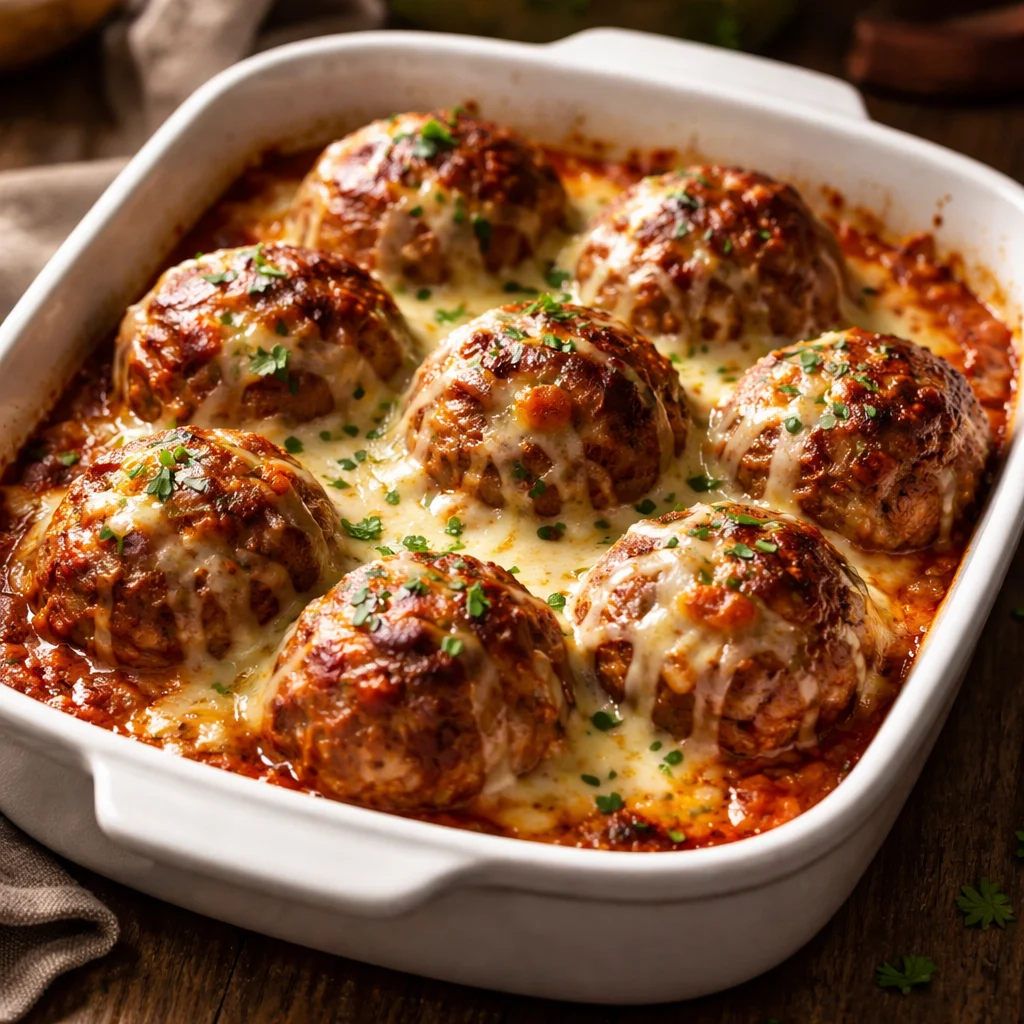 Amish Hamburger Steak Bake served with rich gravy and vegetables
