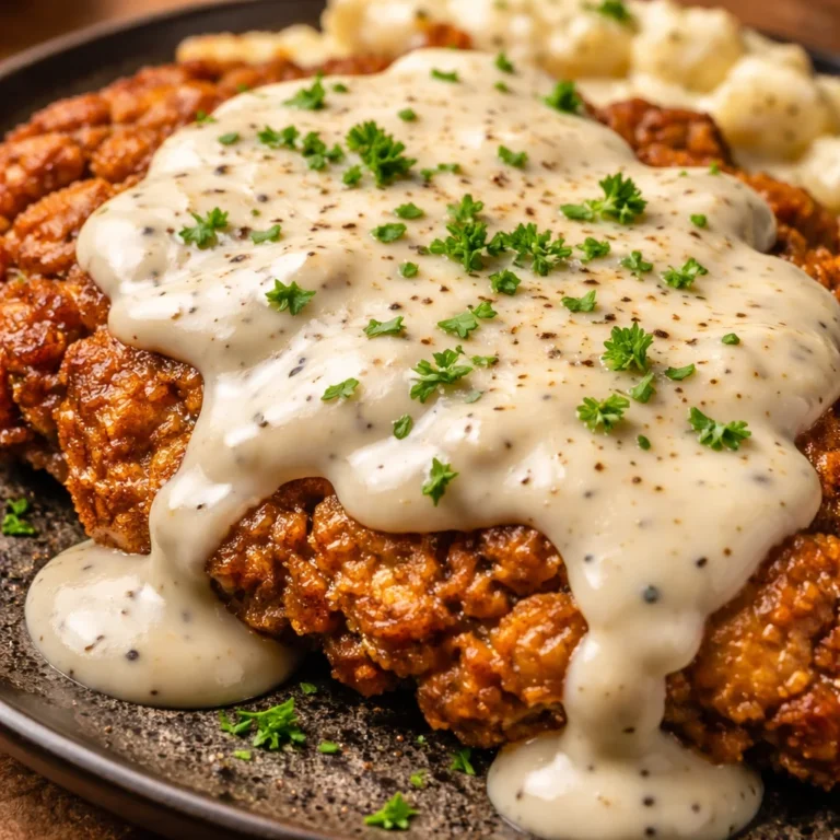 Crispy buttermilk chicken fried steak served with country gravy