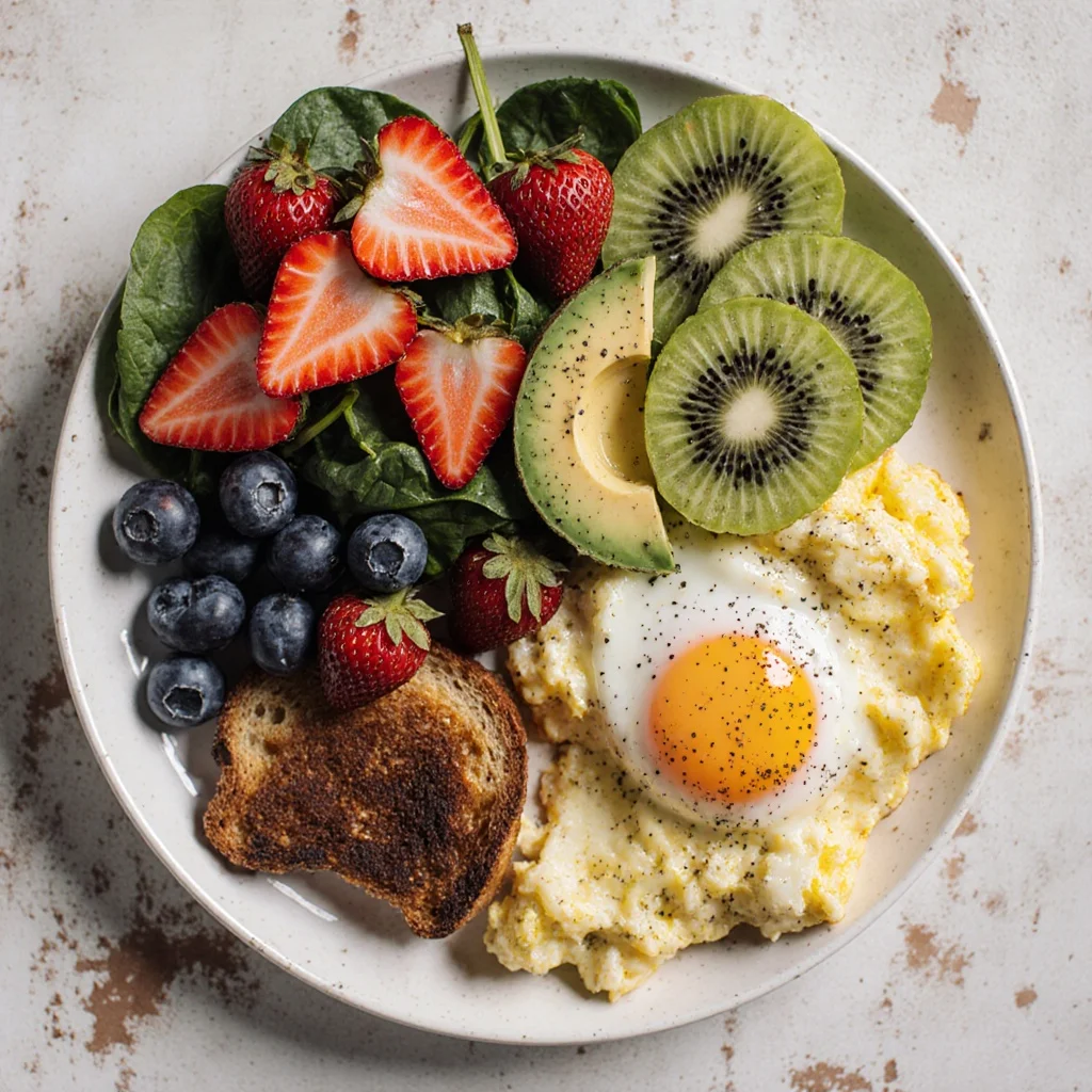 A spread of easy breakfast recipes including pancakes, smoothies, and oatmeal.