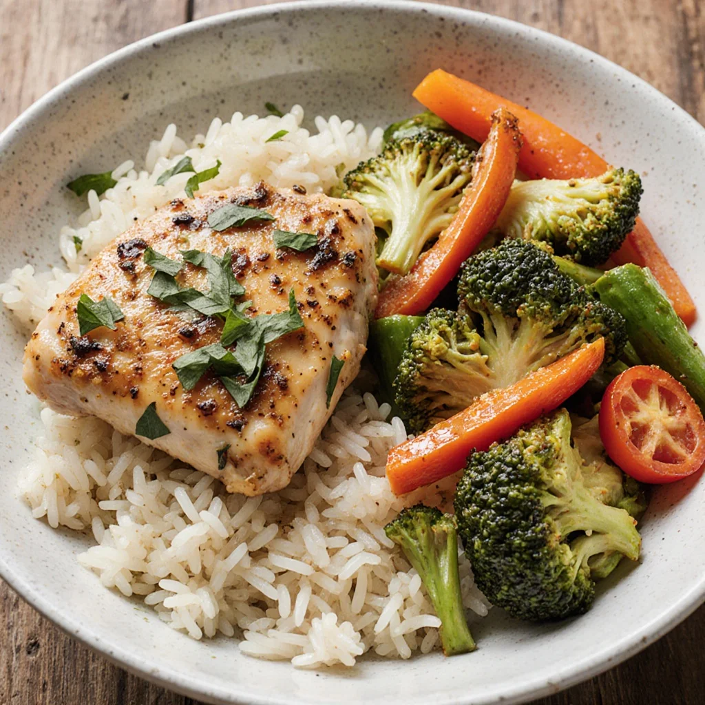 Garlic Herb Chicken served in a colorful veggie bowl for a nutritious meal.