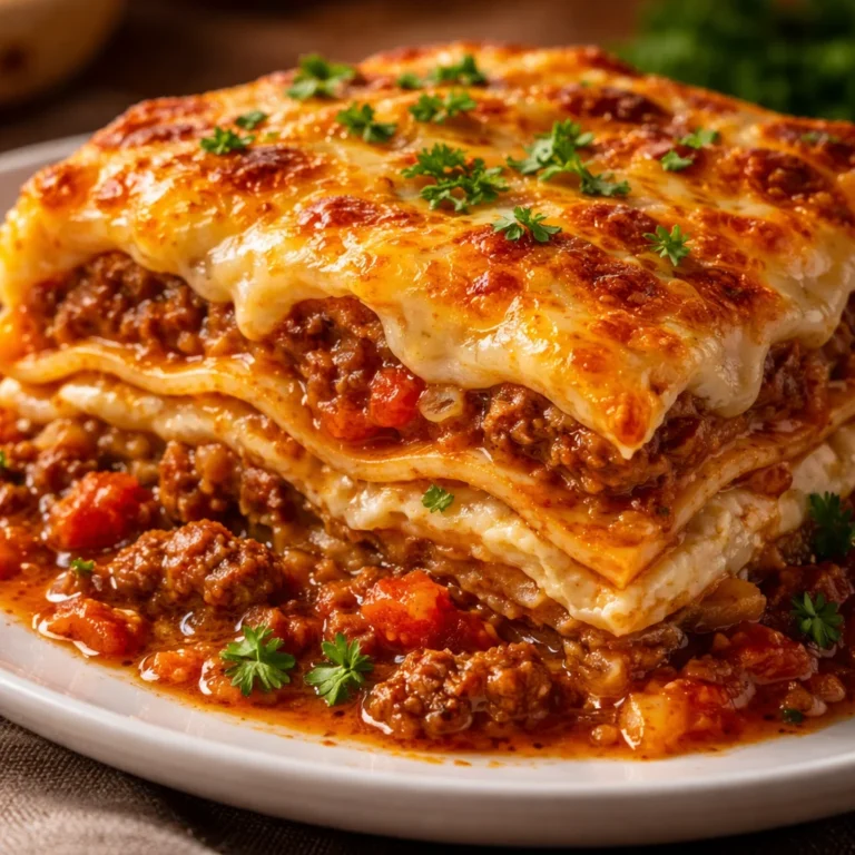 Deliciously layered lasagna with cheese and rich sauce