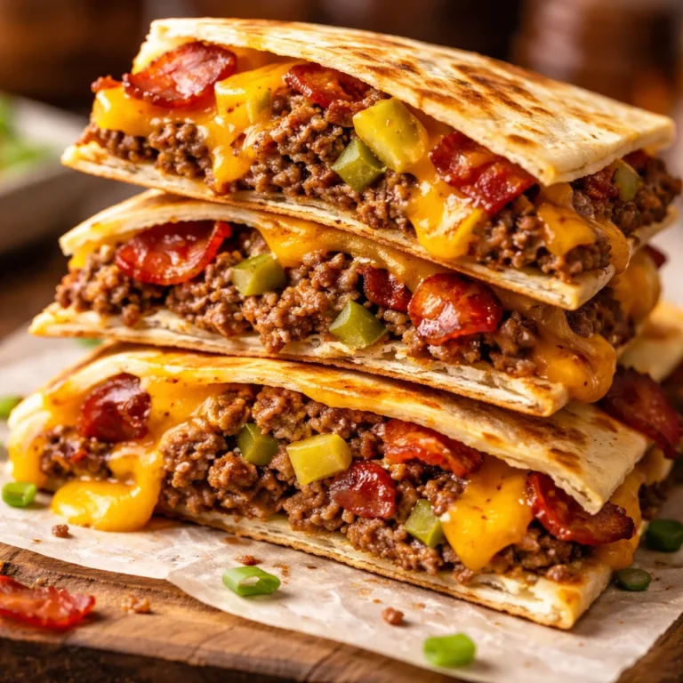 Maple bacon cheeseburger quesadillas served on a plate