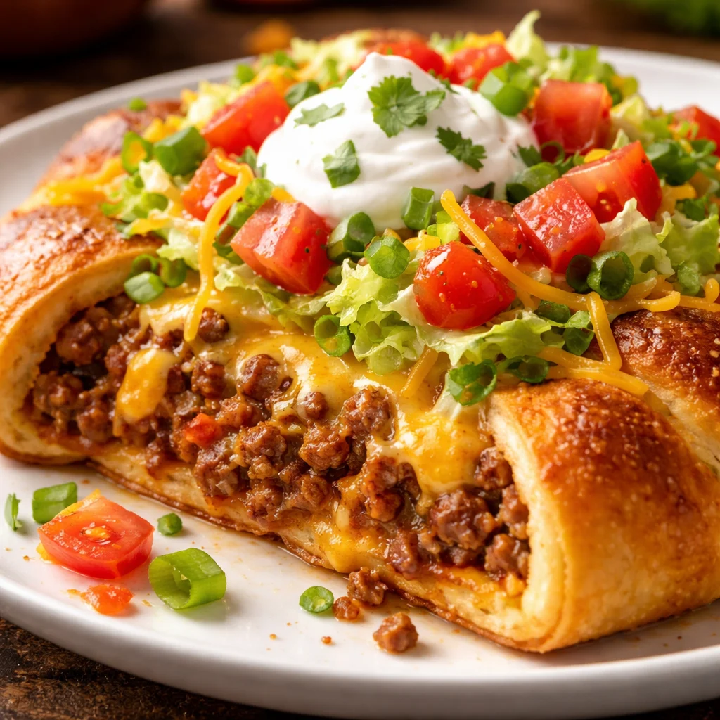 Pillsbury Crescent Roll Taco Bake served on a plate