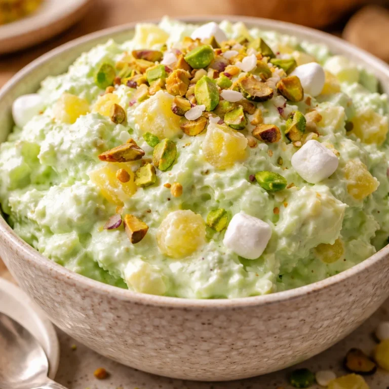 Delicious Pistachio Pineapple Fluff dessert with creamy texture.