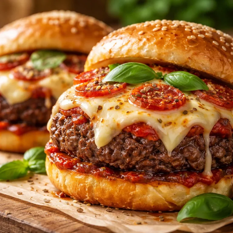 Delicious Pizza Burger topped with melted cheese and flavorful toppings