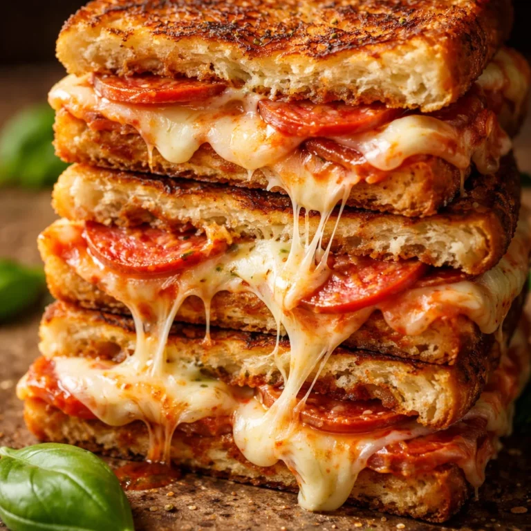 Pizza Grilled Cheese Sandwich featuring melted cheese and pizza toppings