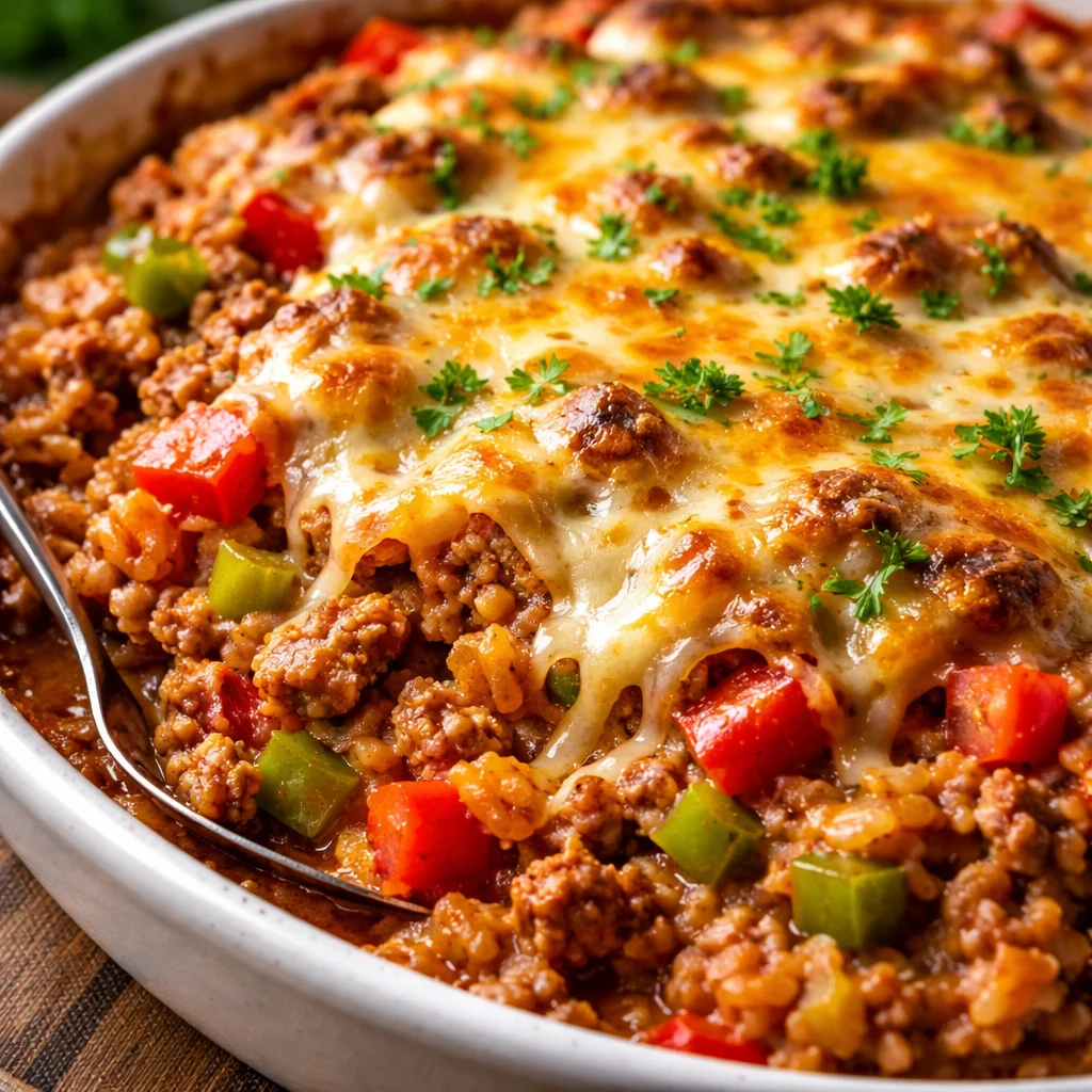 Delicious stuffed pepper casserole served in a bowl with vibrant colors